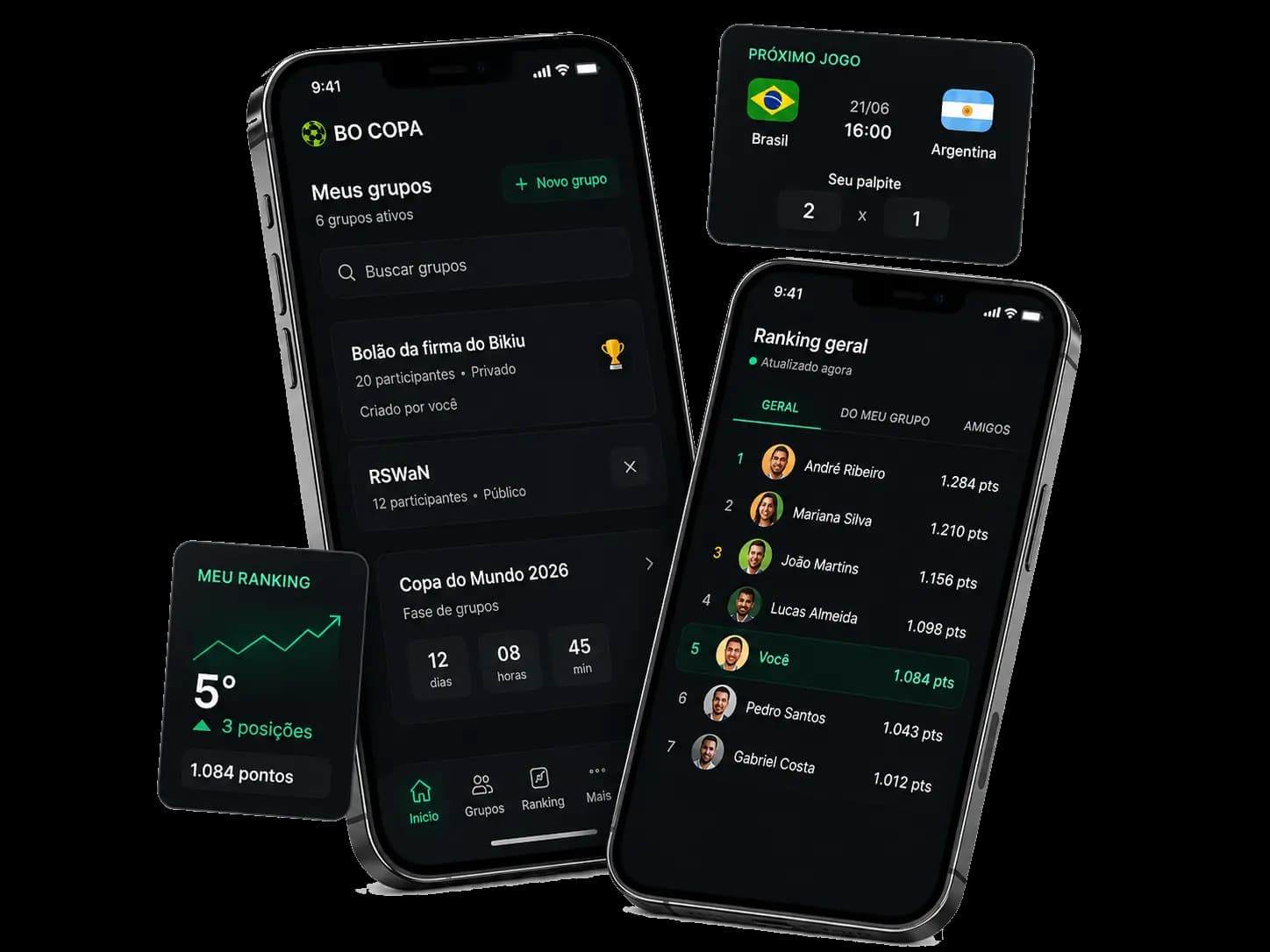 Mockup do aplicativo Faz um Bolão no celular